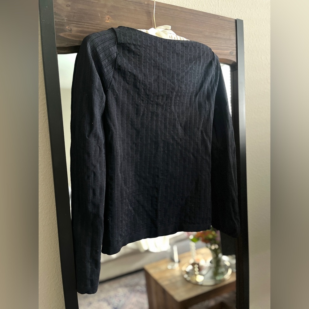 Anthropologie Ballerina Long Sleeve/ Open Back Texture Black Top, Size Medium
